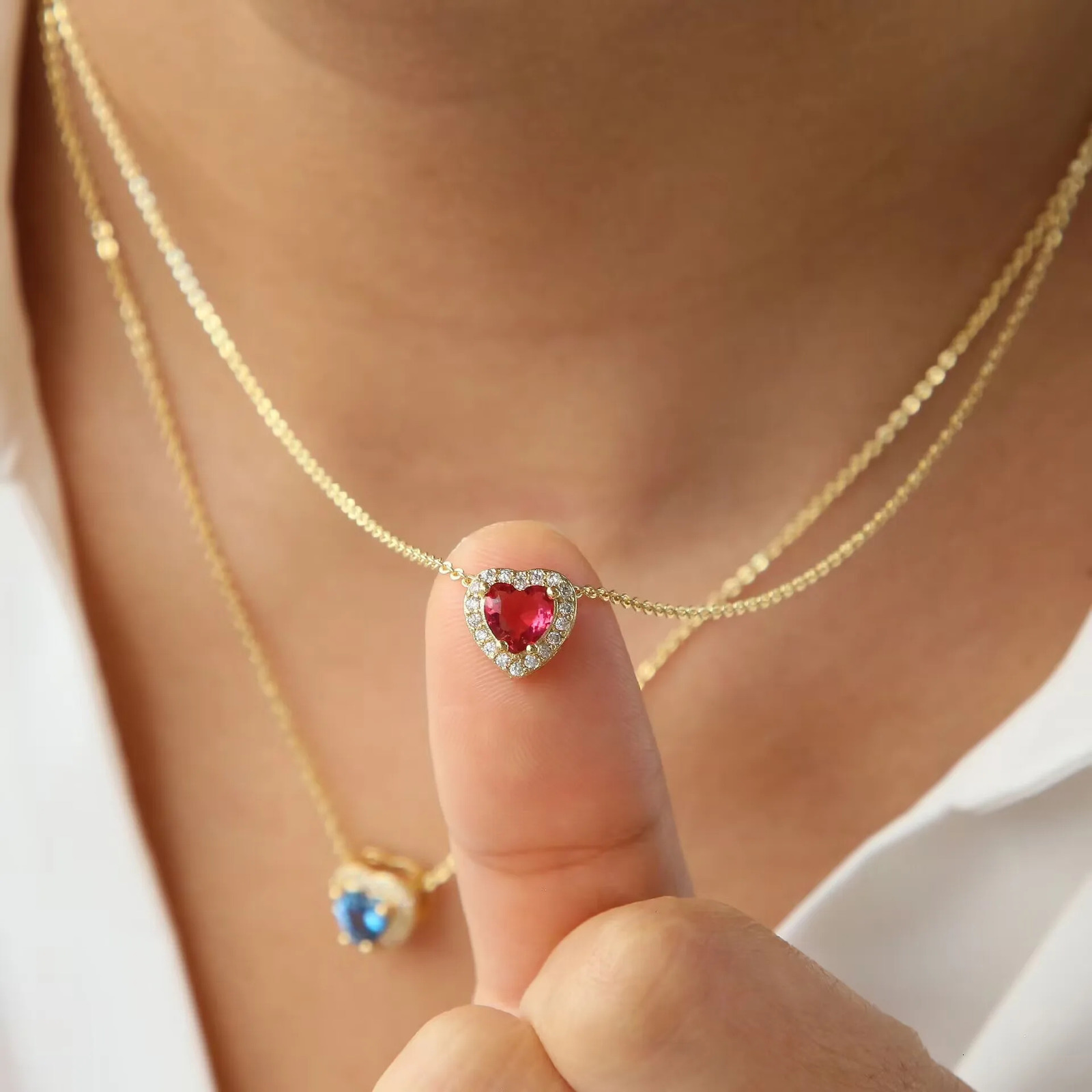 10Pcs Elegant Women's 18k Gold Plated Brass Zircon Heart Shaped Pendant Necklace for Wedding Engagement Fashion Accessory 260910