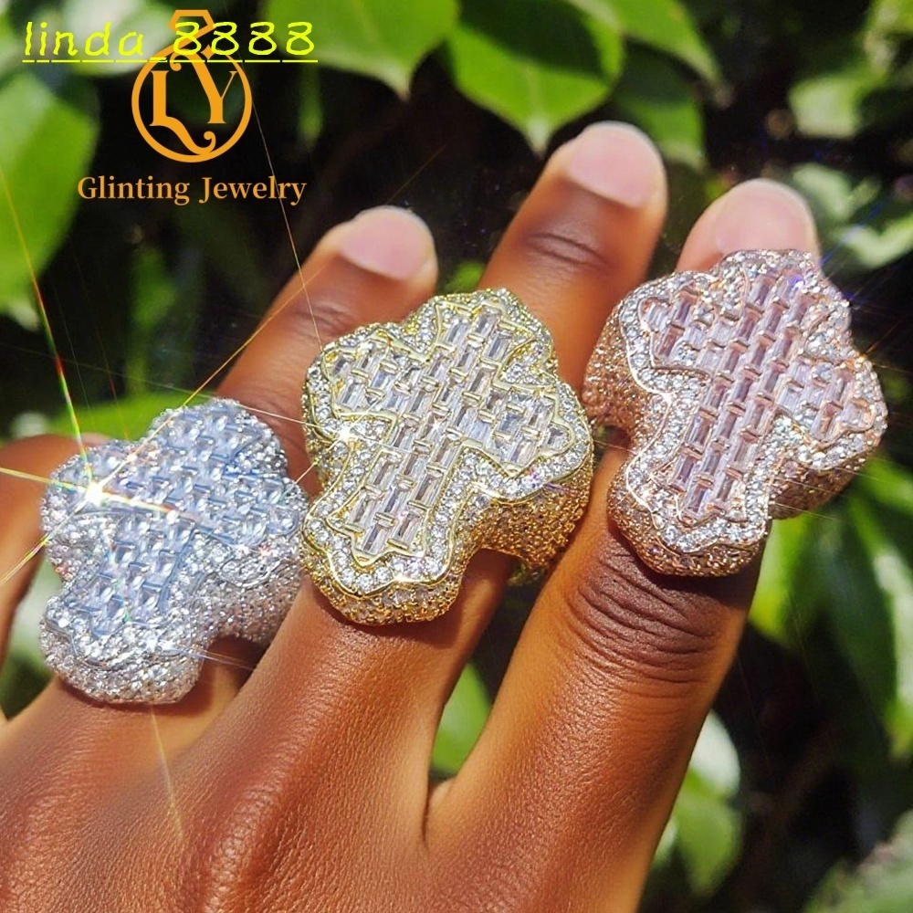 925 Silver Rings Iced Out Moissanite Hip Hop Jewelry High Quality Moissanite Diamond Ring Test