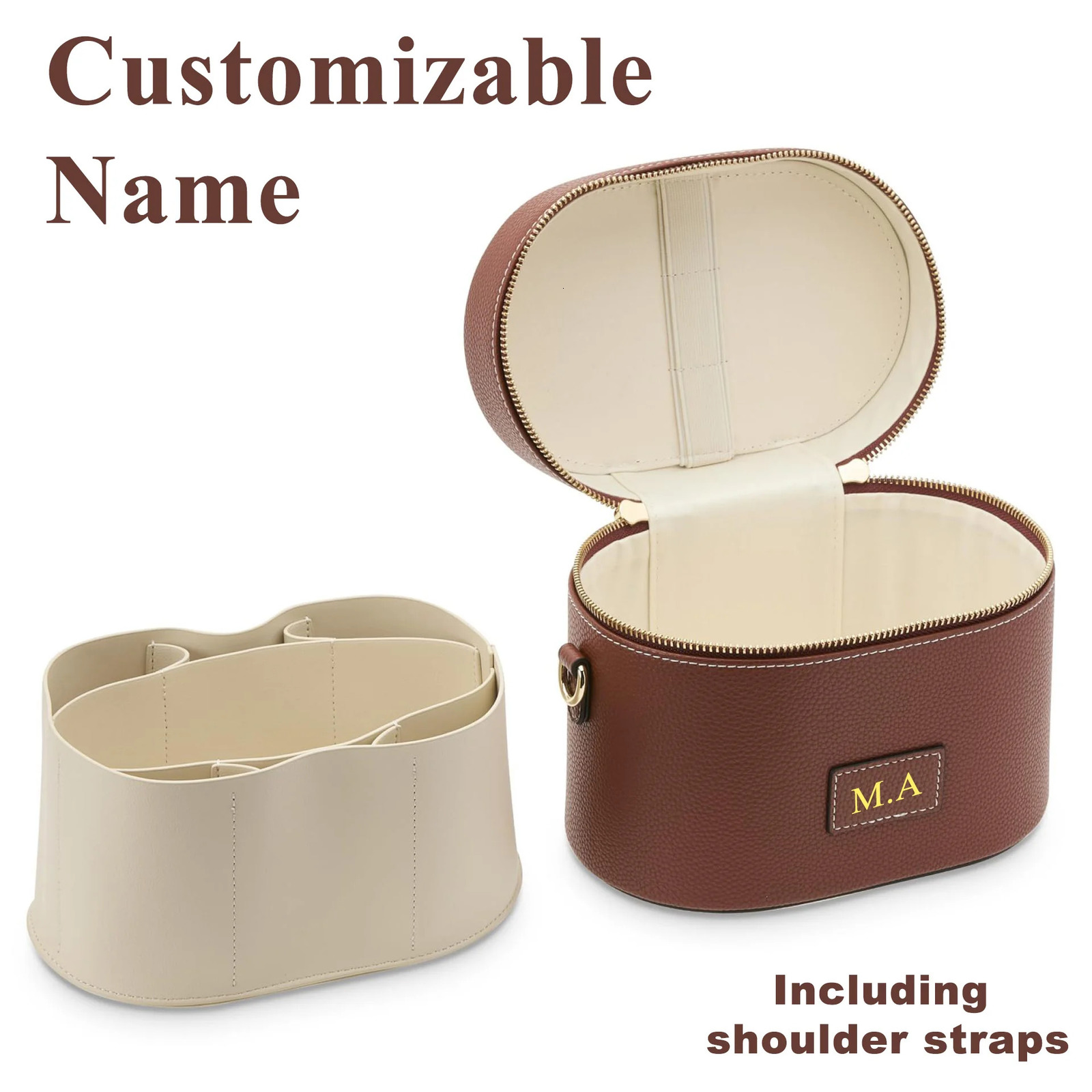 Free Customizable Name Leather Shoulder Strap Portable Cosmetic Bag With Large Capacity Waterproof Detachable Lipstick Brush260911