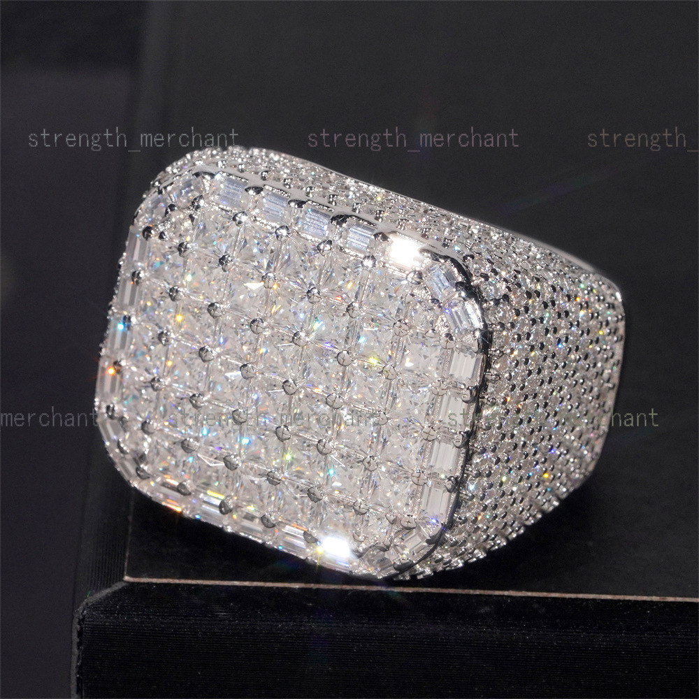 Pass Diamond Tester Baguette Diamond Band Solid 925 Sterling Silver Pave Vertical Set Princess Cut VVS Moissanite Band Rings