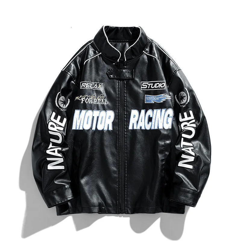 Autumn Embroidery Motorcycle Leather Jacket Men Casual Vintage Overcoat Biker PU Leather Streetwear Zipper Bomber Jackets Male 260910CJ