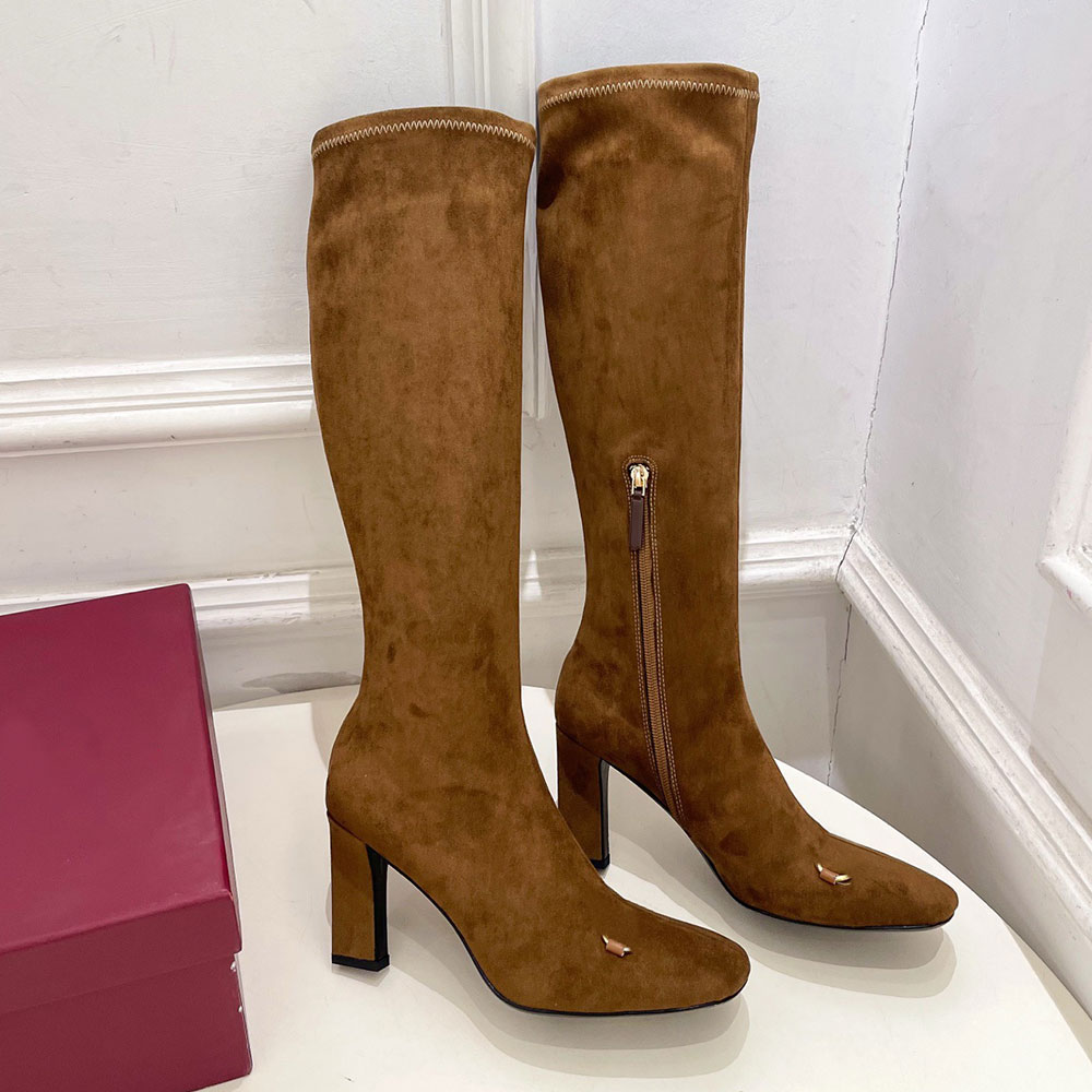 Luxury Designer Womens Boot Knee High Boots retro minimalist style suede knee boots autumn winter heel boot height 8.5cm leather sole size 35 42