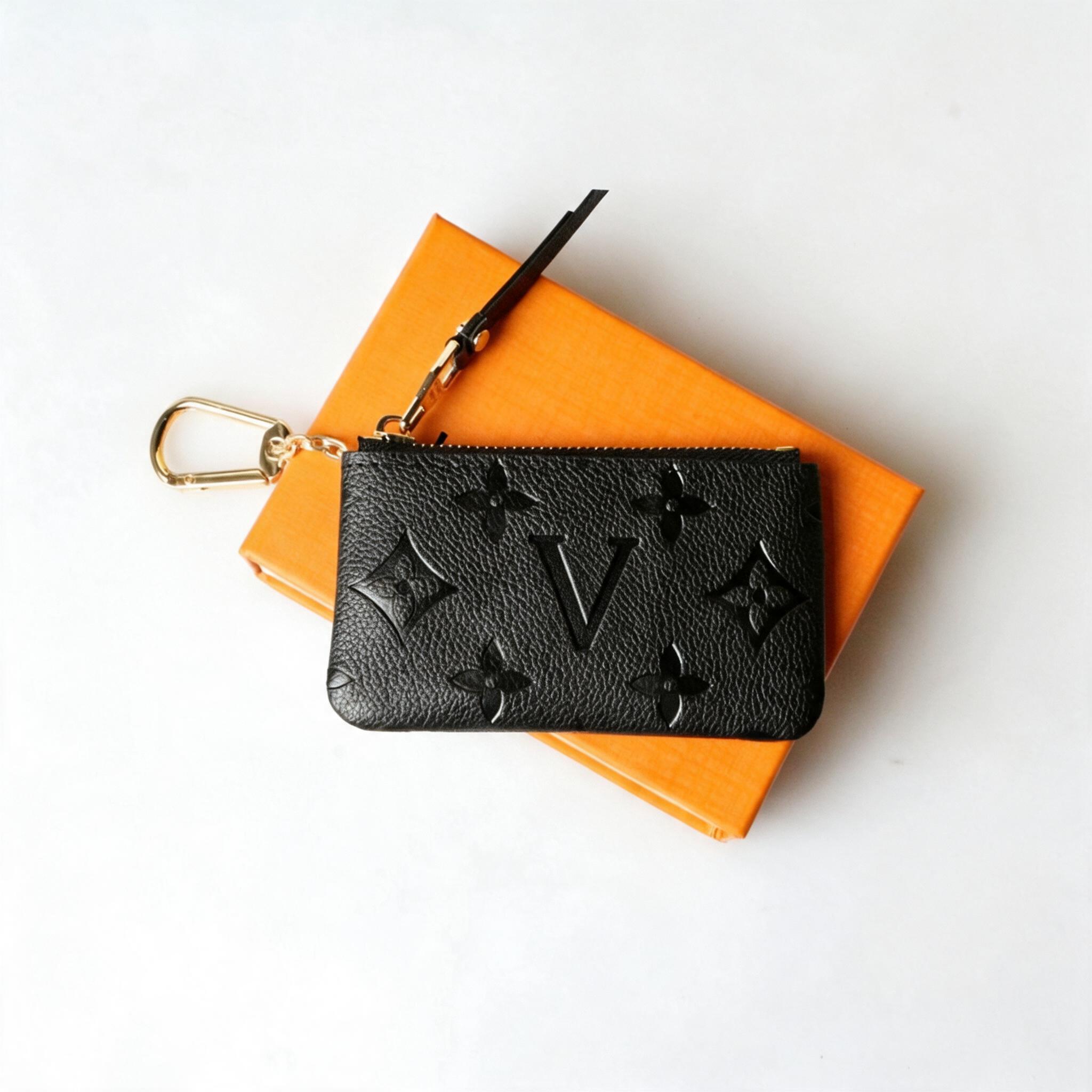 Luxury Leather Coin Purse Keychain Card Holder for Women Men Compact Zip Wallet black Wallets Holders Charm Card Clip Monogram Canvas Leather Slim W