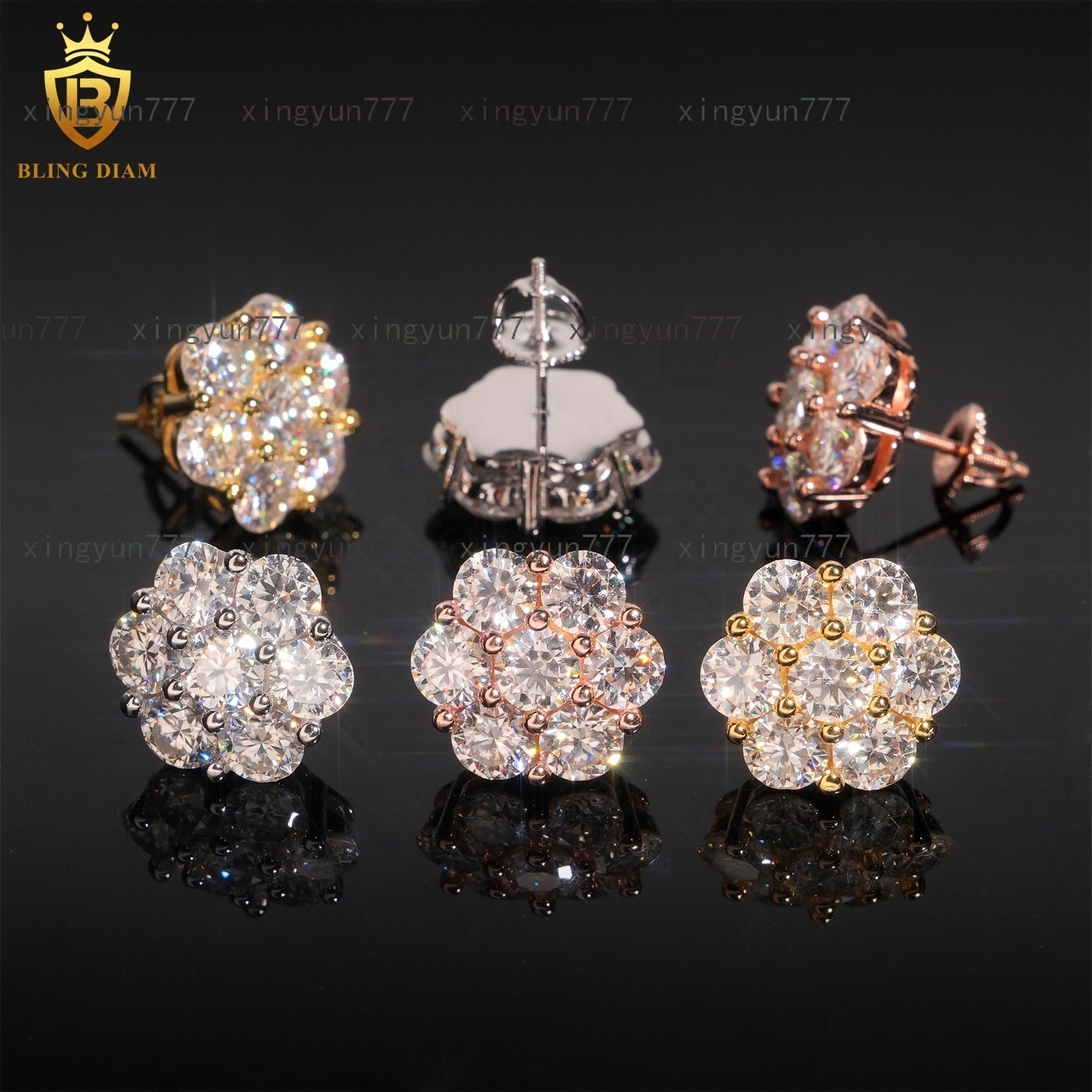 Wholesale Price Luxury VVS Moissanite 925 Sterling Silver Big Bling Stud Earrings