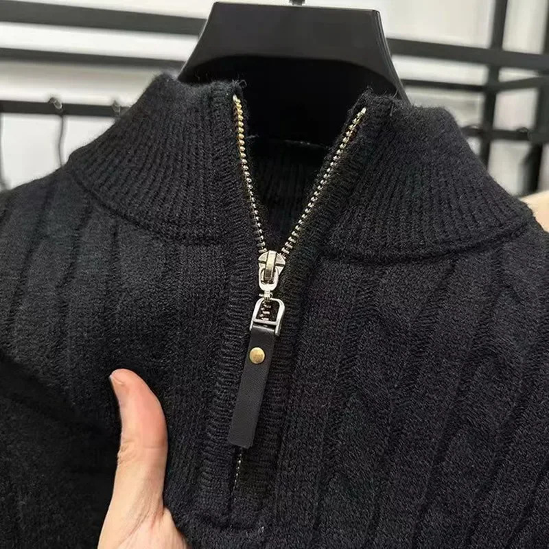 Cashmere Blend Sweater Men's Oneck Jacquard Double Ply Thickened Half High Collar Zipper Pullover Light y Knitted Bottom 260911