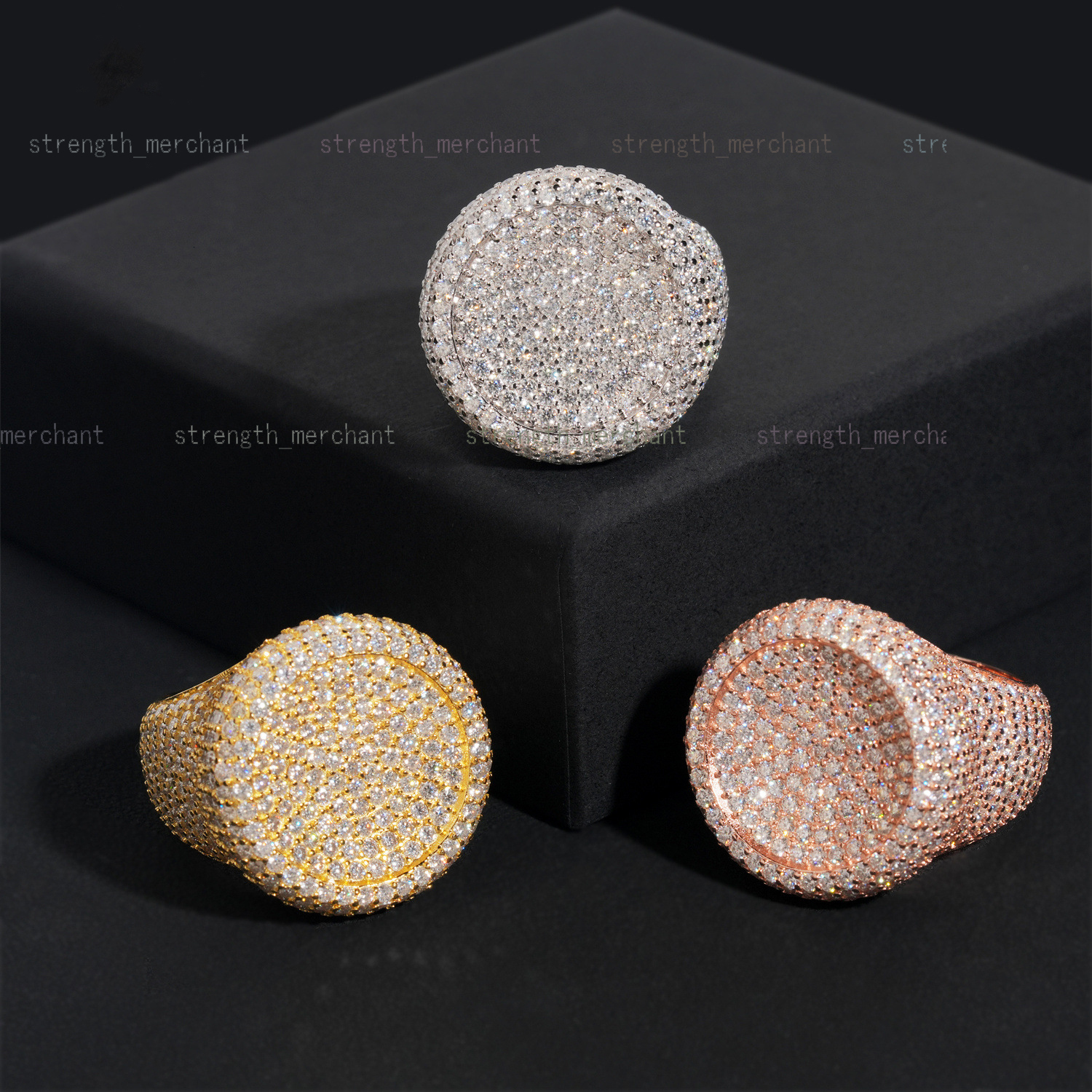 Iced Out 5A MoissaniteUnisex Ring Gold Plated Copper Hip Hop Jewelry Birthday/Party Bulk Wholesale