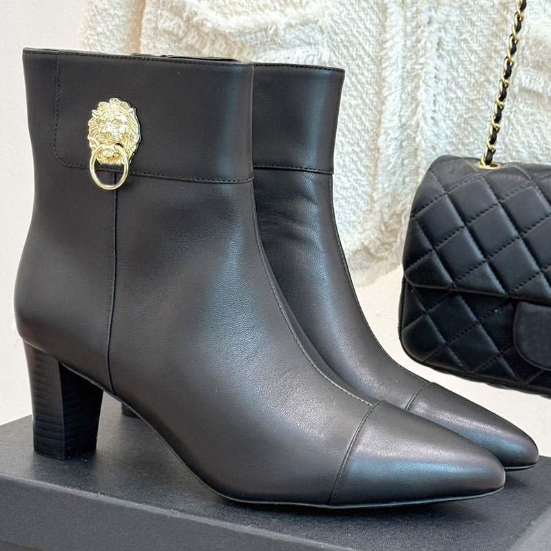Boots Designer Luxury Shoe Ankle Leather Pointed Toe High Heel Womens Winter Dress Party Buckle Gold Hardware Elegant Zipper Fashion Formal Modern S