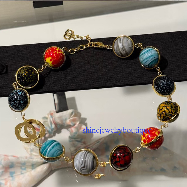 Designer Jewelry Channel necklaces Small Colorful Glass Ball Necklace for Women S Light Personalized Sweater Chain