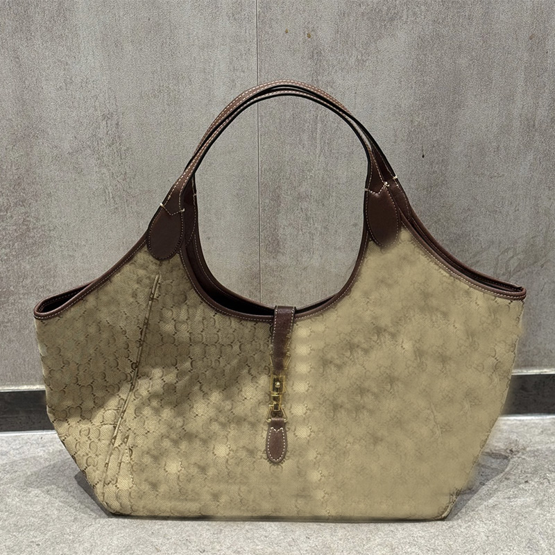 Vintage haute qualité designer Hobo grand sac à main femme toile marron imprimé sac fourre-tout en cuir véritable sac de créateur or Turn Lock én