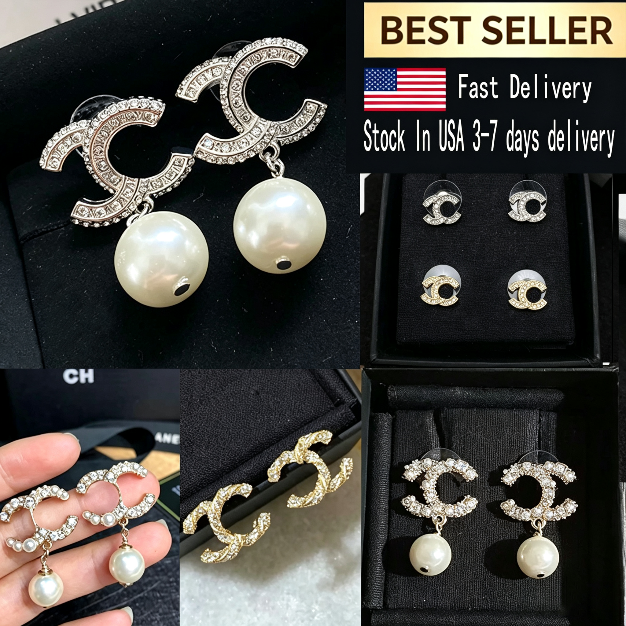 earrings designer earrings for women luxury designer Letter studs geometric famous women's round diamond crystal earrings wedding valentine