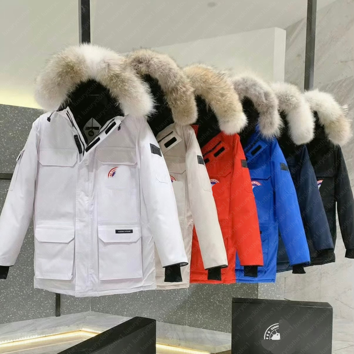pufferjack voor heren canada Kraag van wolfsbont gooce jasje met grote zakken designerjack Wyndham Parker verdikte jas met capuchon Warme en winddic