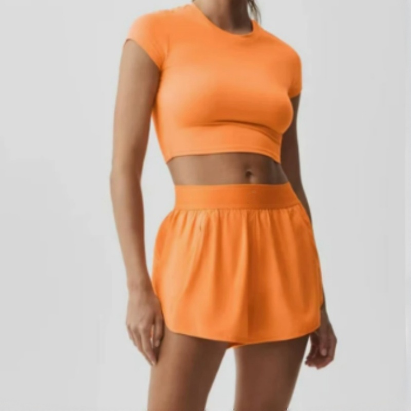 Hot Selling Orange Olive Women Yoga Outfits Wide Leg Pants Quick Dry Breathable Nude Feeling Yoga Vest Skirts Sports Shorts Casual Workout