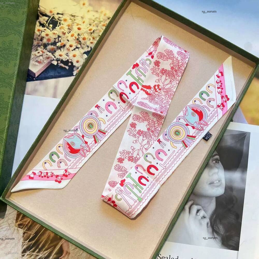 Korean style new plant and floral pattern women's twill decorative headband bag wrap ribbon silk small neck scarf
