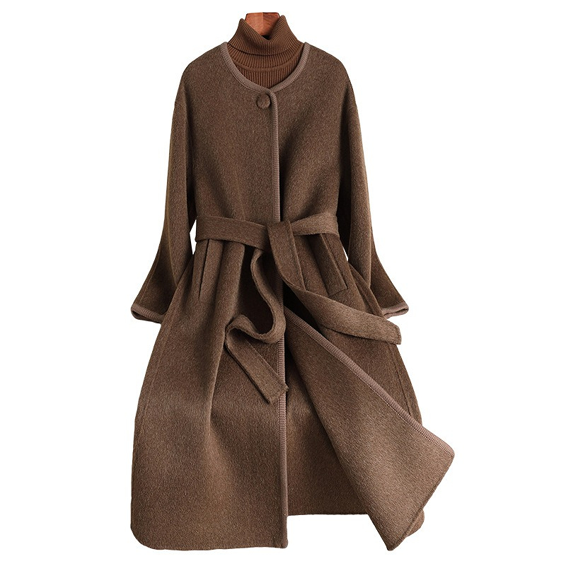 Manteau en cachemire double face, long style au-dessus du genou, à lacets, coupe slim, laine de haute qualité, nouvelle collection automne et hiv