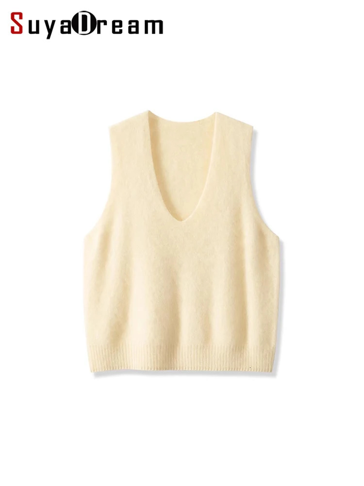 SuyaDream Women Vests Fleece Wool V Neck Chic Pullovers 4.7shmere 95.3%Wool Fall Winter Sweaters Tanks 260910CJ
