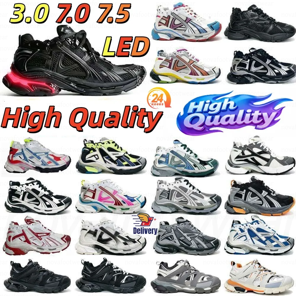 Designer Runner 7.0 7.5 Casual Shoes Track 3.0 Sneaker Paris Triple White Black Pink Grey Beige Gomma Leather Men Women Nylon Printed outdoor Traine