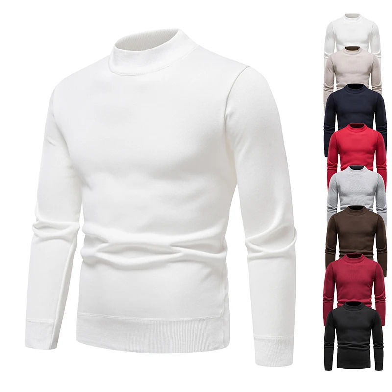 Sweater Men Autumn Winter Jumper Fleece Thickened Korean Knitwear Oneck Solid White Black Cold Blouse Bottom Shirt Clothes 260901