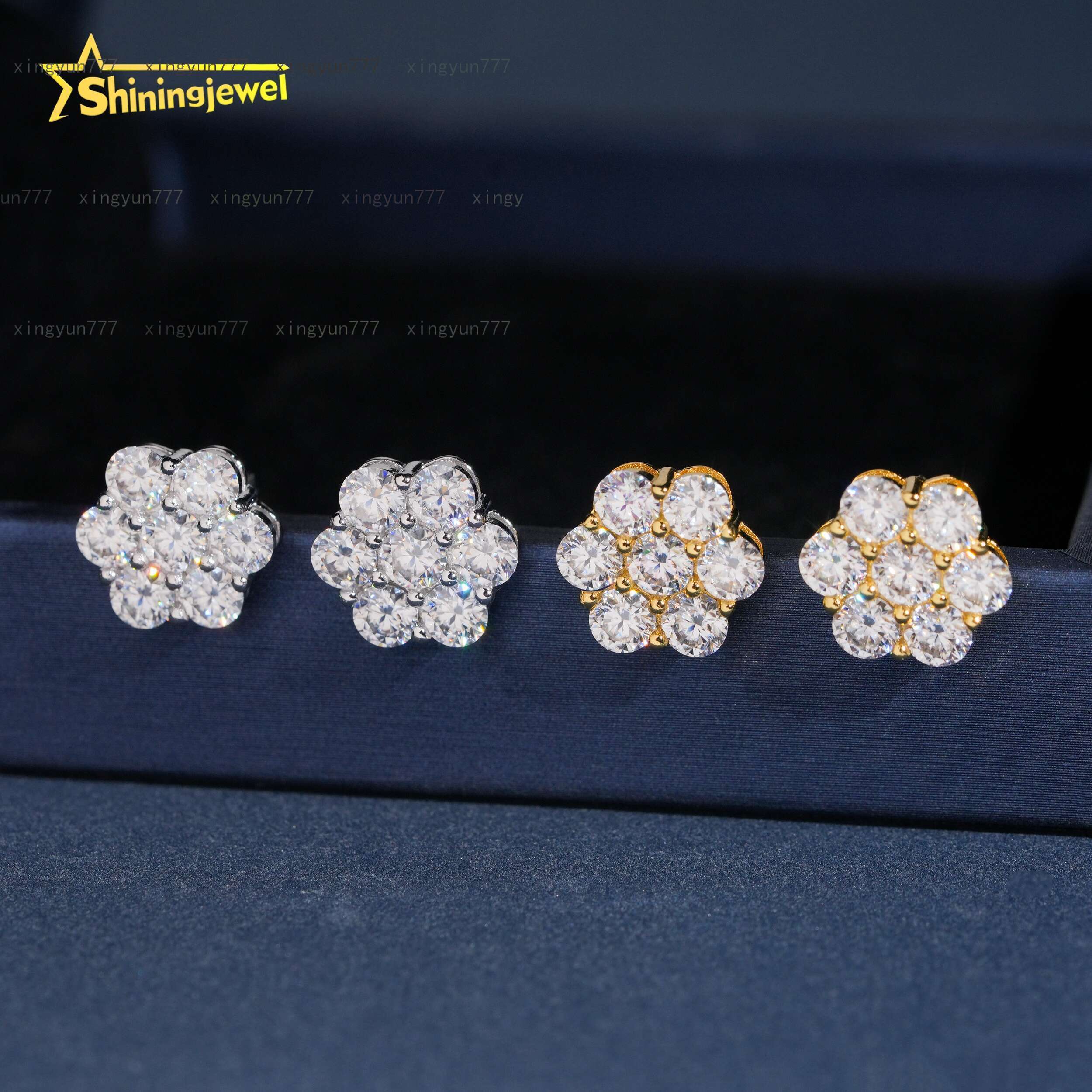 Large Stock Fast Shipping Hip Hop Iced Out15mm Flower GRA Moisssanite Pass Diamond Test S925 Gold Plated Screw Back Earring
