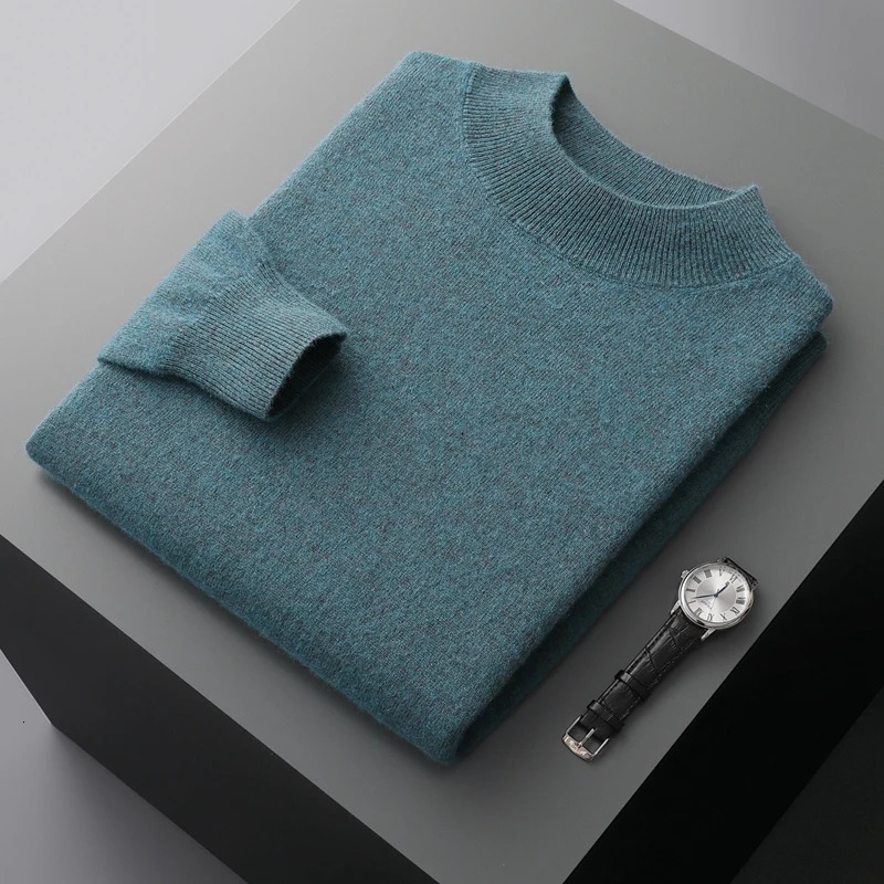 100 Pure Cashmere Sweater Men's Half High Collar Solid Color Pullover Fashion Knit Undercoat Autumn and Winter Long Sleeve 260911