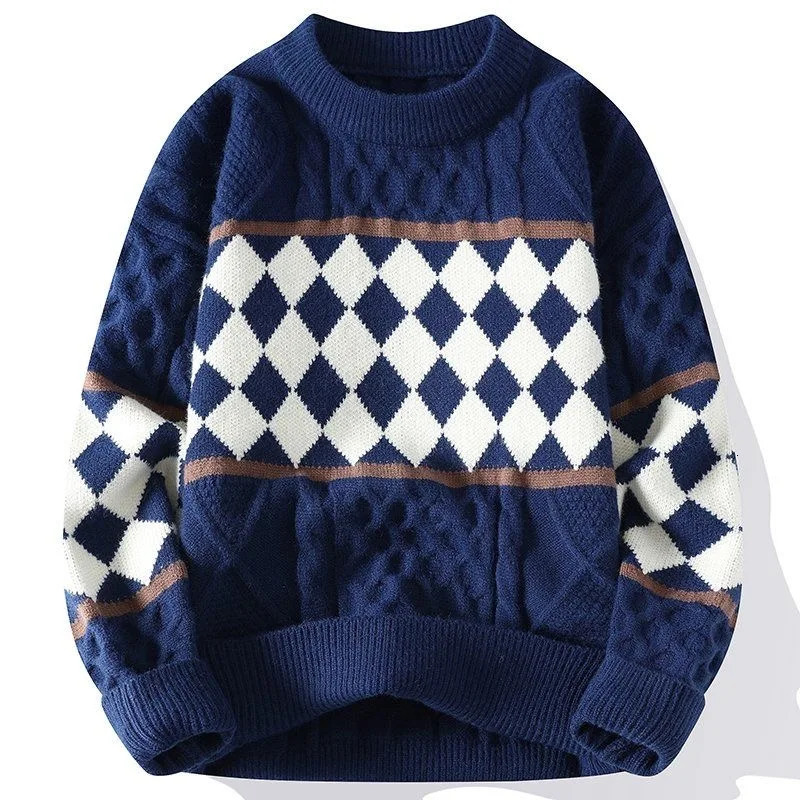 Autumn and Winter Fashion Trendy American Retro Printed Thickened Warm Knitwear Men's Casual Loose Sports Plus Size Sweater 260911