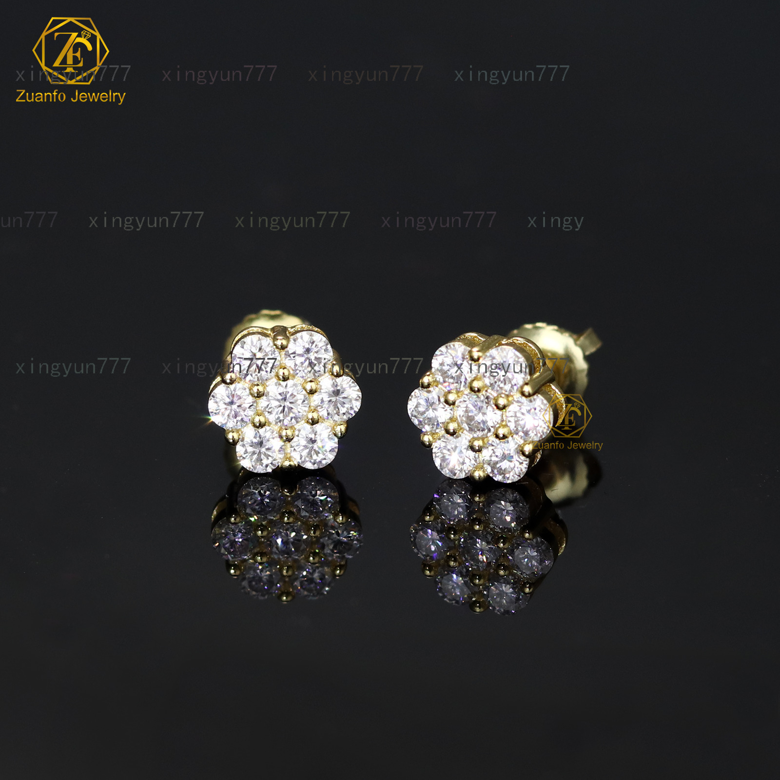 Bulk Wholesale 8MM Size Cluster Moissanite Flower Stud Earrings 925 Sterling Silver VVS Diamond Luxury Fine Jewelry Men Women
