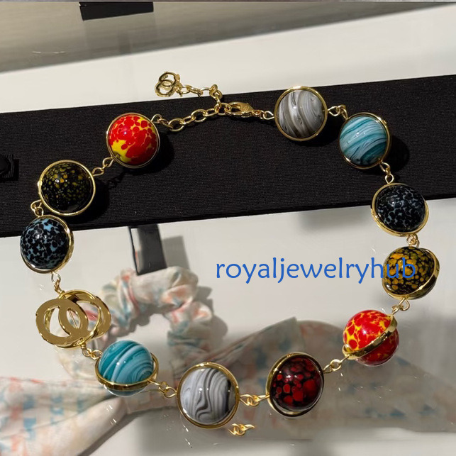 Designer Jewelry Channel necklaces Small Colorful Glass Ball Necklace for Women S Light Personalized Sweater Chain