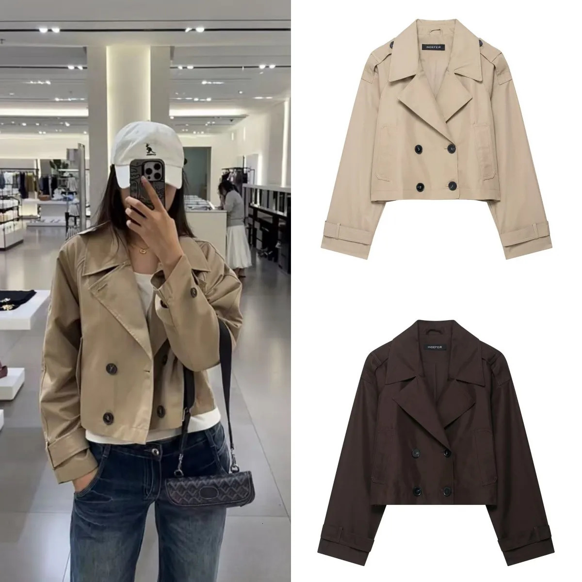 ETJ 2025 autumn product women's classic doublebreaked lapel simple short trench coat fashion casual 260901