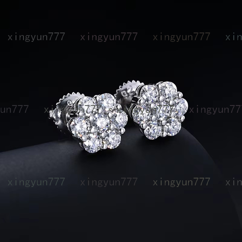 6.5-12mm Pass diamond Tester 925 Sterling Silver VVS Flower Moissanite Stud Earrings with GRA Iced Out Bling Jewelry for Women