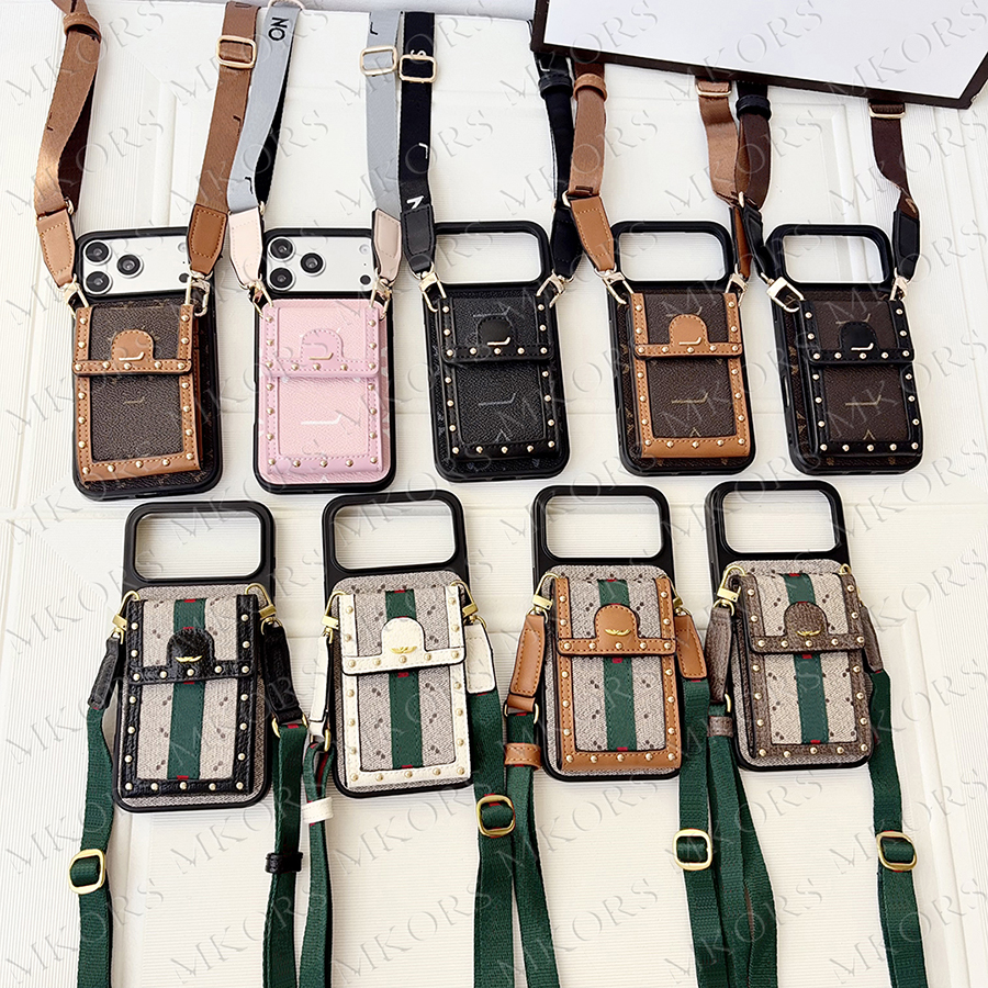 Luxury Classic Rivet Card Pocket Phone Case for iPhone 18 Pro Max 17 Air 16 15 14 Plus 13 12 11 Leather Designer Shockproof Cover Samsung Galaxy S26