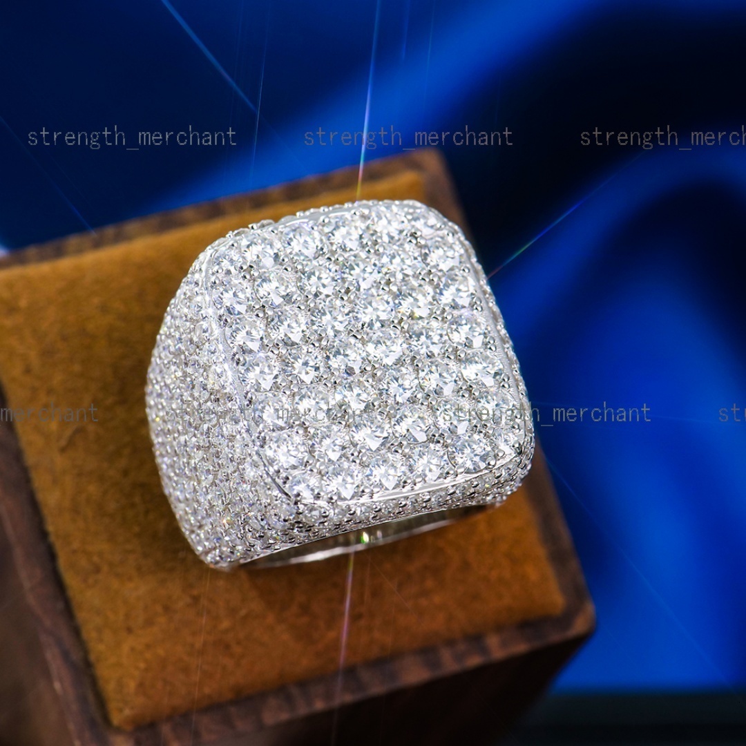 925 Sterling Silver White Gold Plated Durable Full Iced-out GRA Certified Hip Hop Style Pave Setting Moissanite Punky Ring