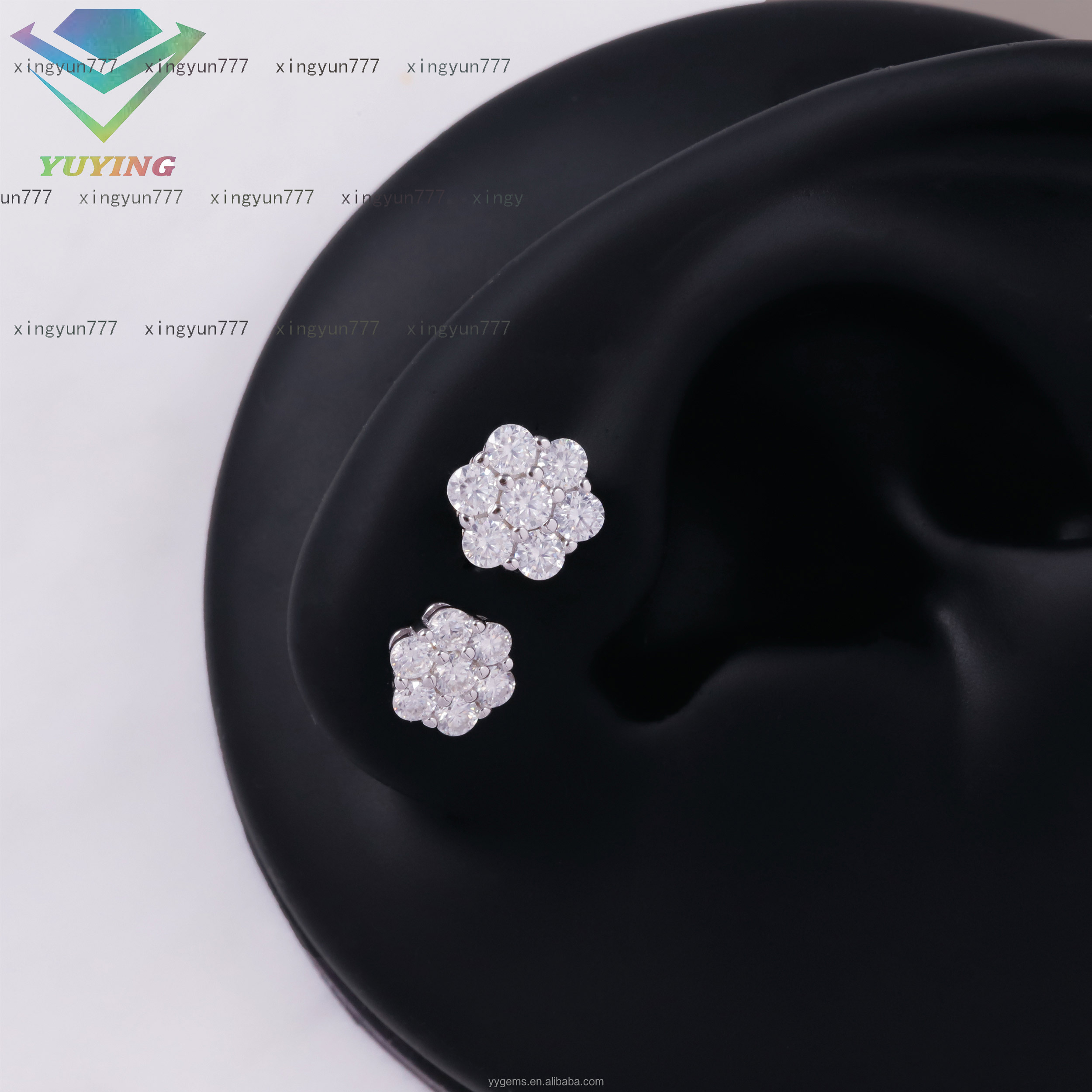 Fast Shipping 925 Sterling Silver Gold Plated GRA Certificate VVS Moissanite Hip Hop Unisex Flower Stud Earrings Fashion Jewelry