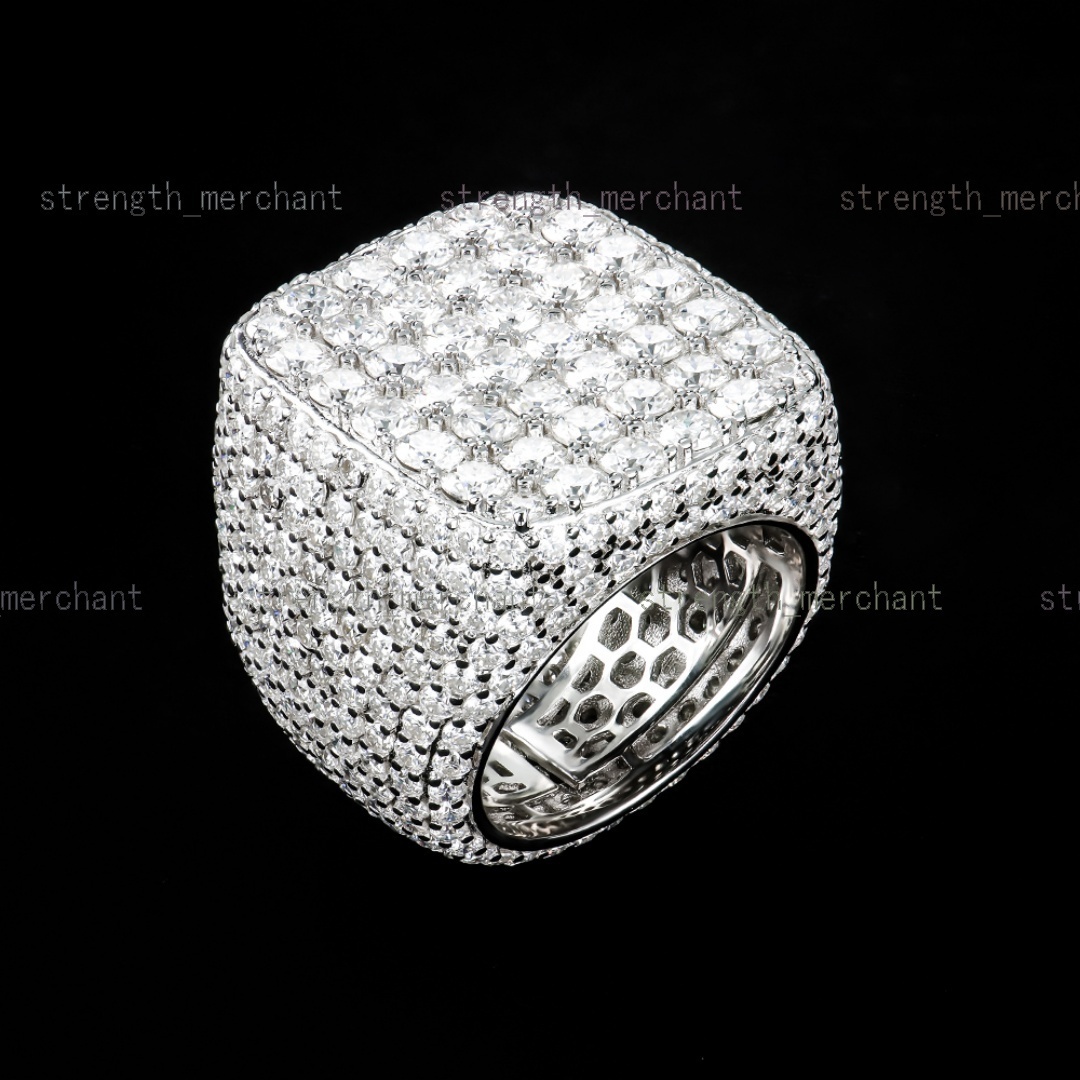 Custom GRA Certified Trending S925 Sterling Silver White Gold Plated Prong Setting Mossanite Diamond Iced Moissanite Cuban Ring