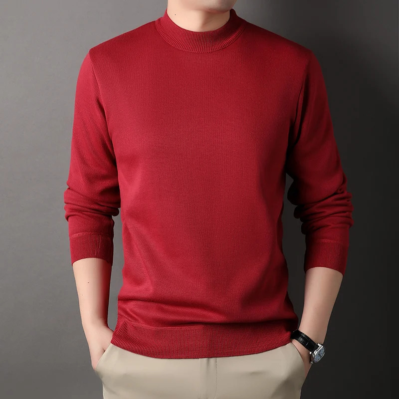 Mens Round Neck Sweater Fleeced Knitwear Solid Color Velvet Jumpers Slim Fit Elegant y Brown Knitted Sweaters 260911
