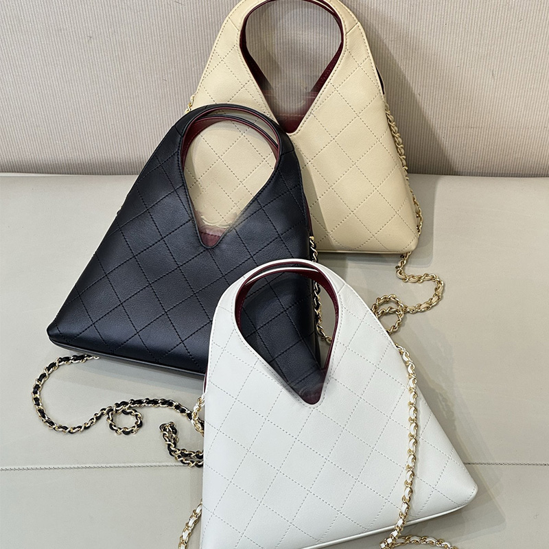 Mirror quality Triangle Hobo Designer Handbag Black Genuine Leather Quilted Top Handle women daily mini the tote bags Fashion Gold Chain Crossbody s