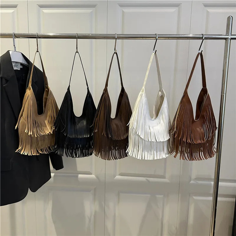 Large Capacity Casual Solid Retro Tassel Tote Bags Versatile Underarm Women's Bag Concise Advanced Sense Shoulder Bags260911