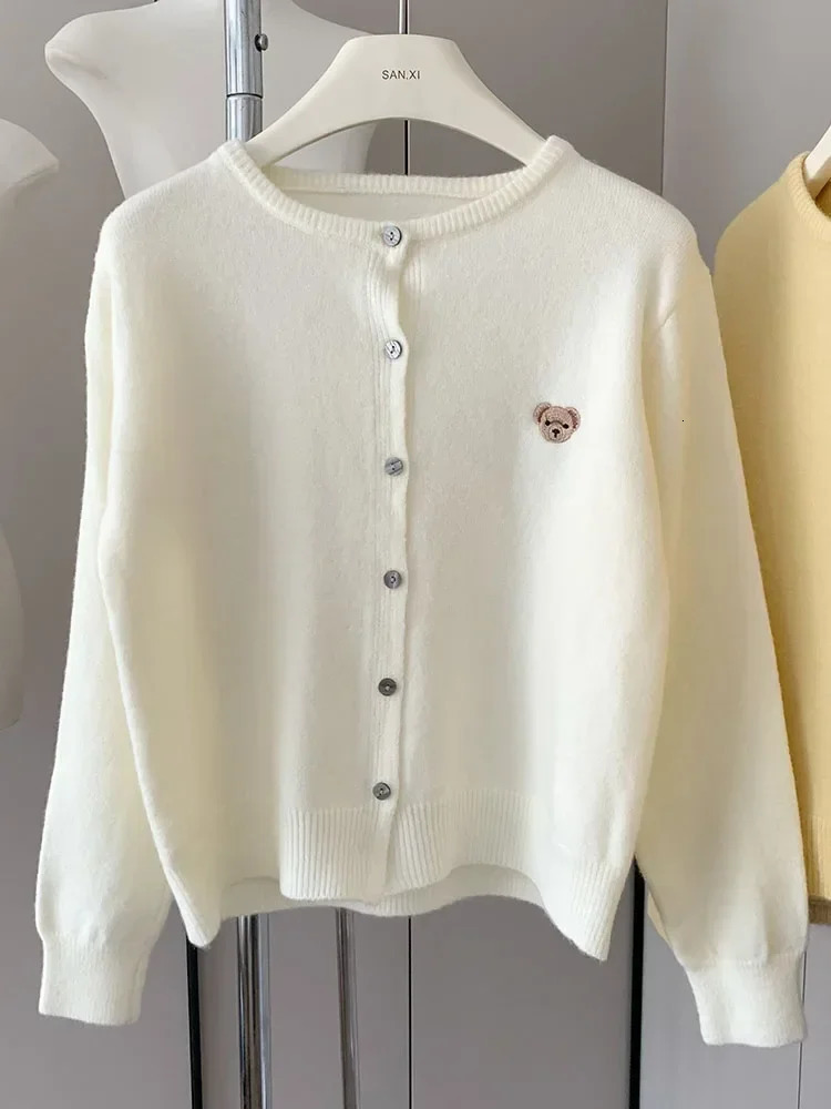 Zekye Autumn ONeck Knit Sweater Sweet Cartoon Embroidery Casual Tops Japanese Fashion Single Breasted Cardigan Harajuku 2024 260911
