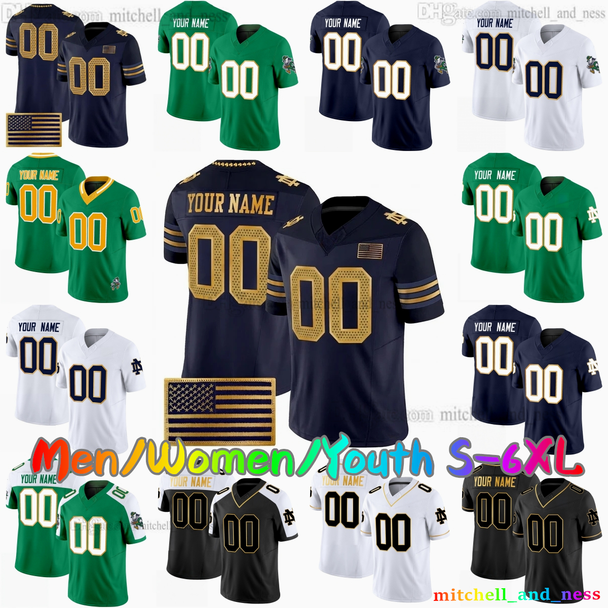 2026-27 Custom New 13 CJ Carr NotreDameFightingIrish College Football Jersey 22 Aneyas Williams 2 Nolan James Jr. 15 Leonard Moore 1 Dallas Golden 6