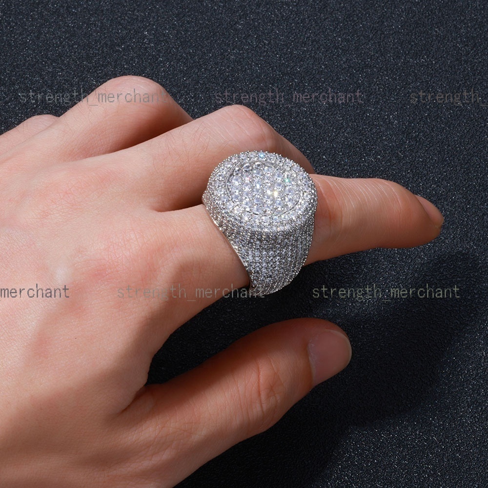 Hip Hop Signet Moissanite Iced Out Rings for Men 18k Gold Plated Chunky Fine Fashion Jewelry Rings for Women Big Wholesale Rings