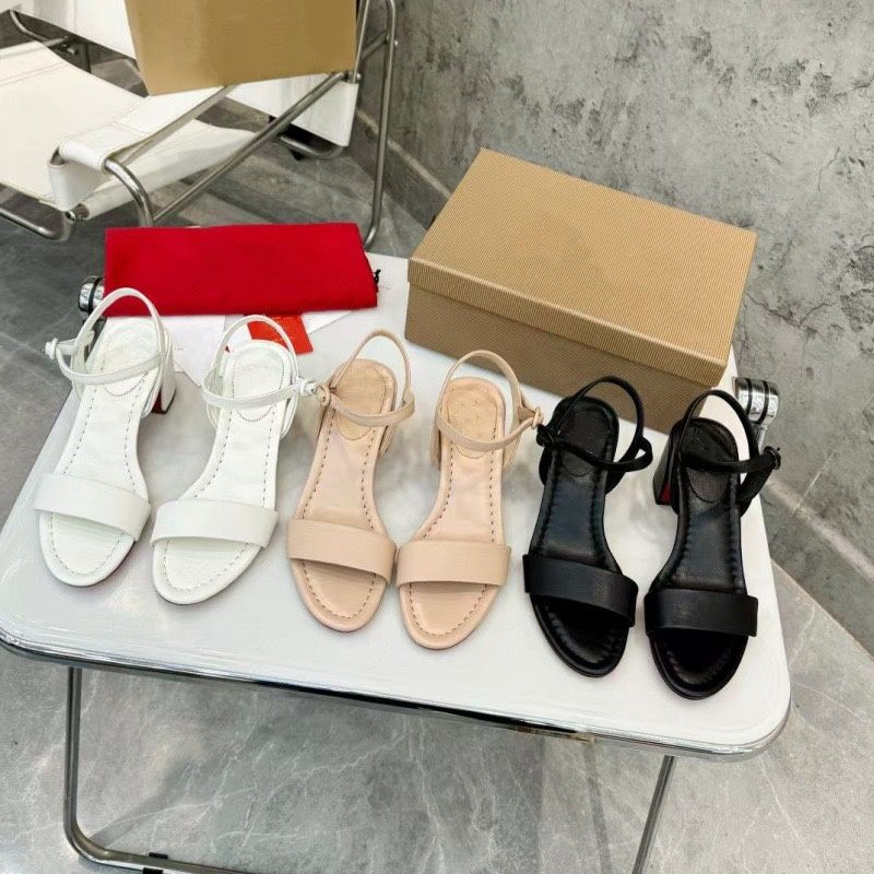 Designer Women Sandals Chunky High Heel Mules Leather Summer Slides Dress Shoes Female rubber Flip Flops womens Leather heels 55mm slippers