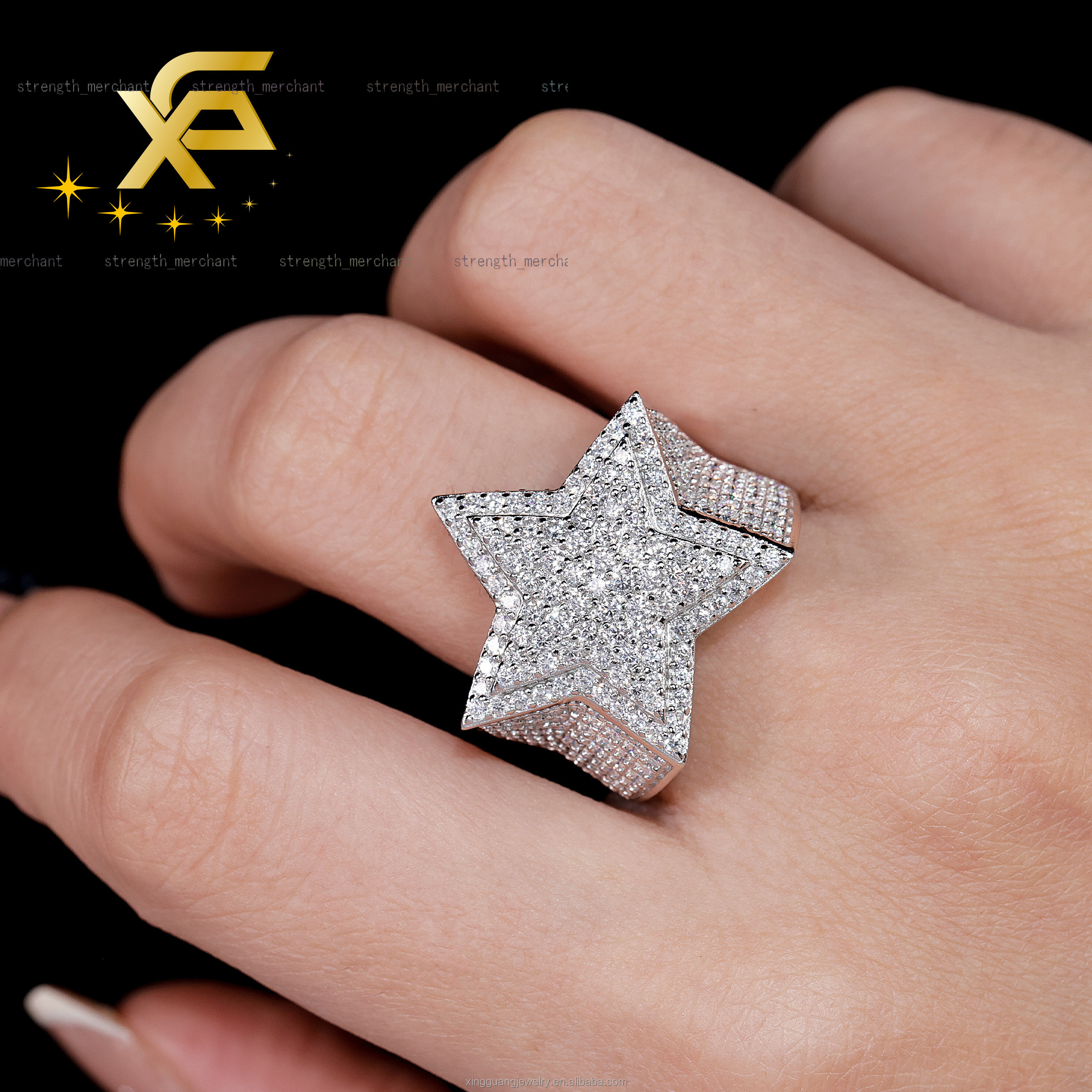 Plated Luxury Solid 925 Silver Iced GRA VVS Heart Shaped Men's Ring Pass Diamond Tester Hip Hop Moissanite Rings