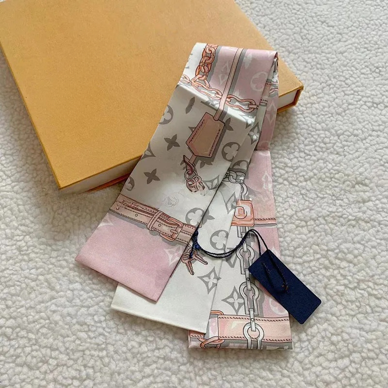 2026 concepteur rose gris fleur chaîne serrure impression Twilly élégant femmes sac poignée enveloppement cheveux bande cou écharpe accessoire de