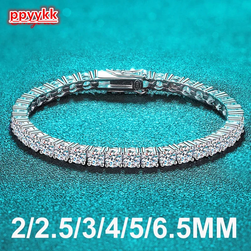 Smyoue 2-6.5mm Real Moissanite Tennis Bracelet for Women Christmas Gift Platinum Plated 100% 925 Sterling Silver Wedding Jewelry
