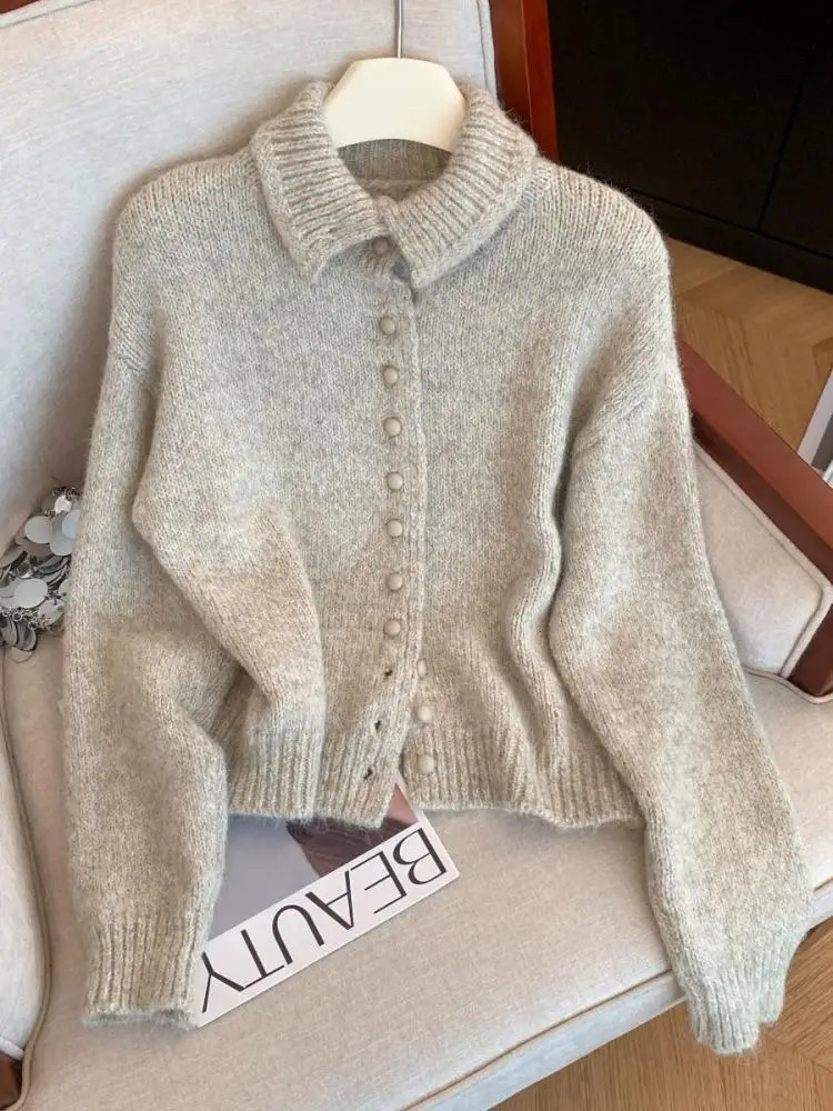 Autumn Winter Retro Fashion Solid Slim Knitted Cardigan Tops Women's Single Breasted Long Sleeved Short Sweater Streetwear 260911