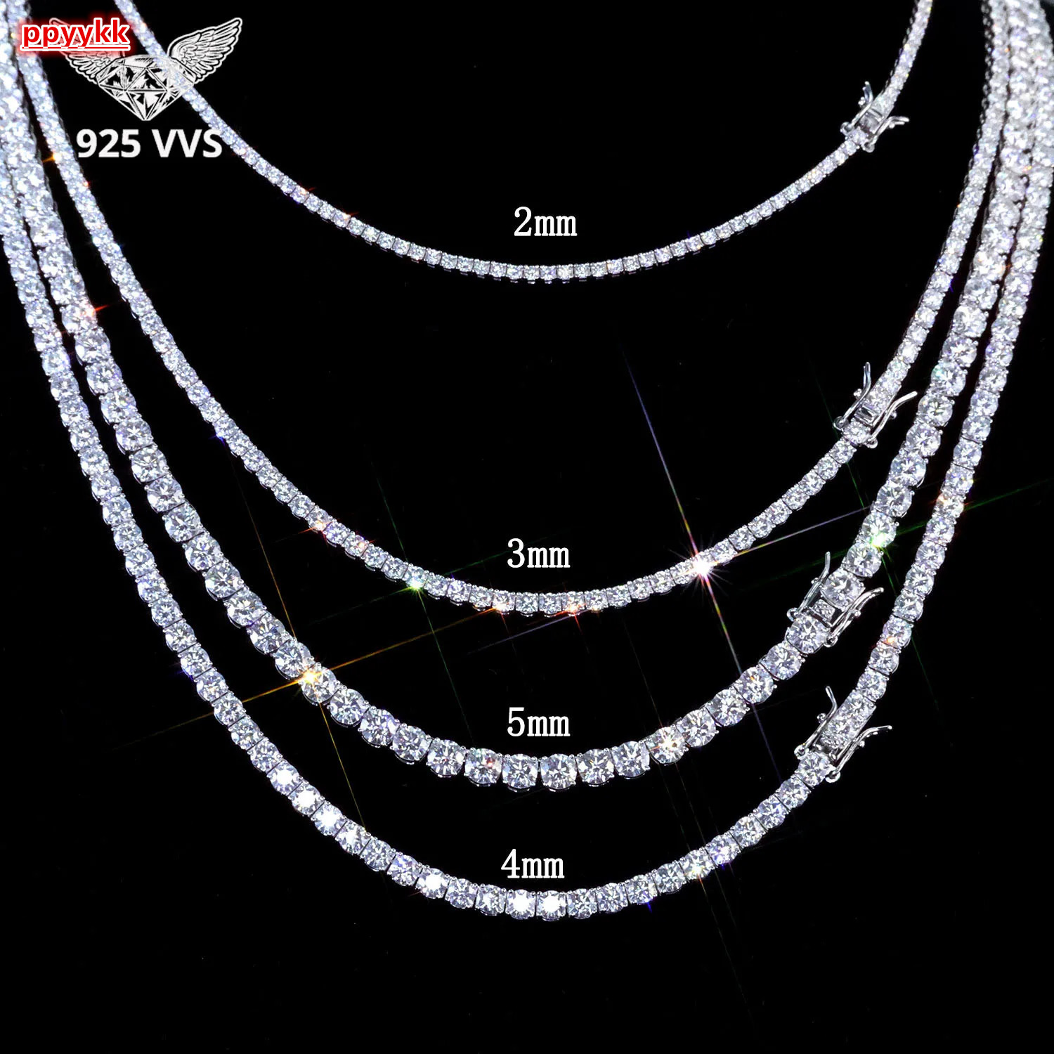 925 VVS Moissanite Tennis Chain Fine Jewelry 2/3/4/5MM Width Iced Out Bling Moissanite Bracelet Sterling Silver for Women Men