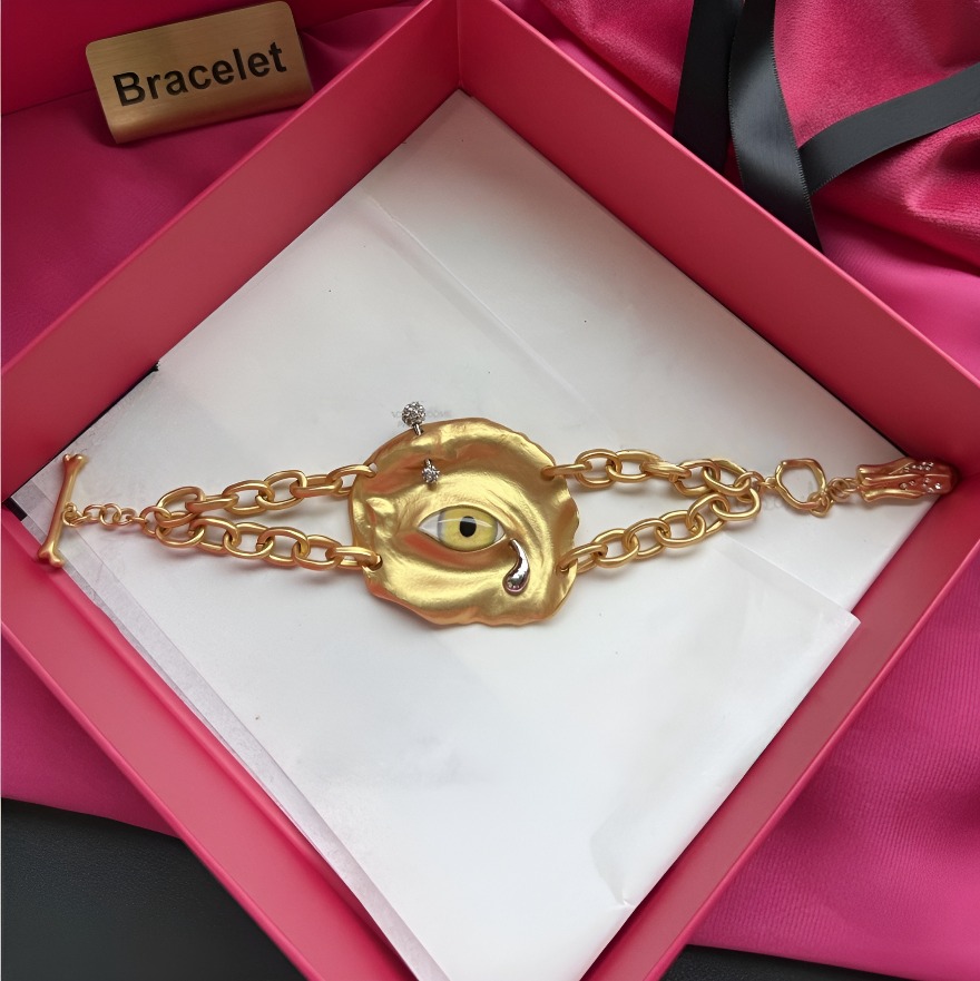 New Designed women Charm bracelets Vintage Gold Eyes Copper Plated True Gold Enamel Necklace Bracelet Designer Jewelry Schiaparelli-B0031