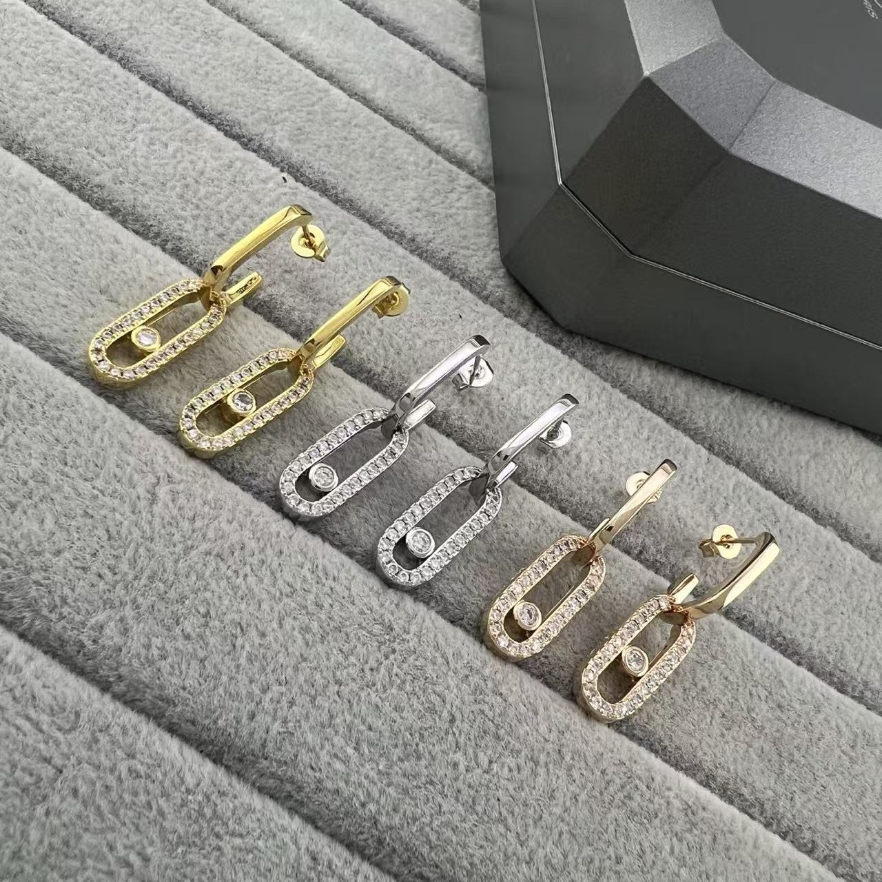 Designer Messikaas V Gold Fine Craftsmanship Mei Family Style New Paperclip Earrings Fully DiamondStudded Light Luxury HighEnd Feel Classic And Vers