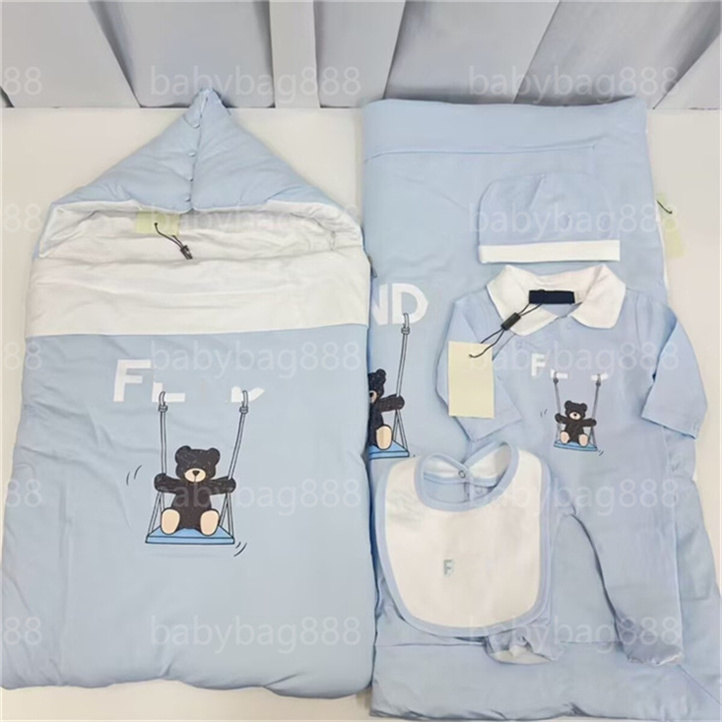Autumn and winter baby designer new brand men's and women's baby climbing clothes simple long sleeve cotton onesie sleeping bag five-piece
