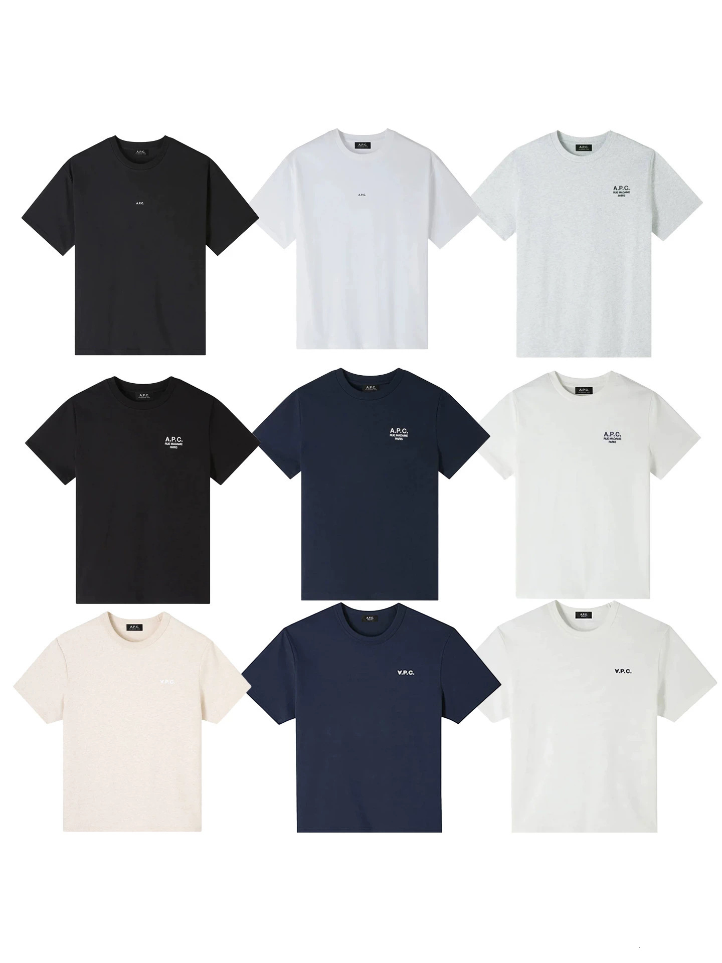 Foreign trade, cross-border, APC French fashion brand, minimalist silicone letter design, pure cotton crew-neck T-shirt, unisex, summer short-sleeve