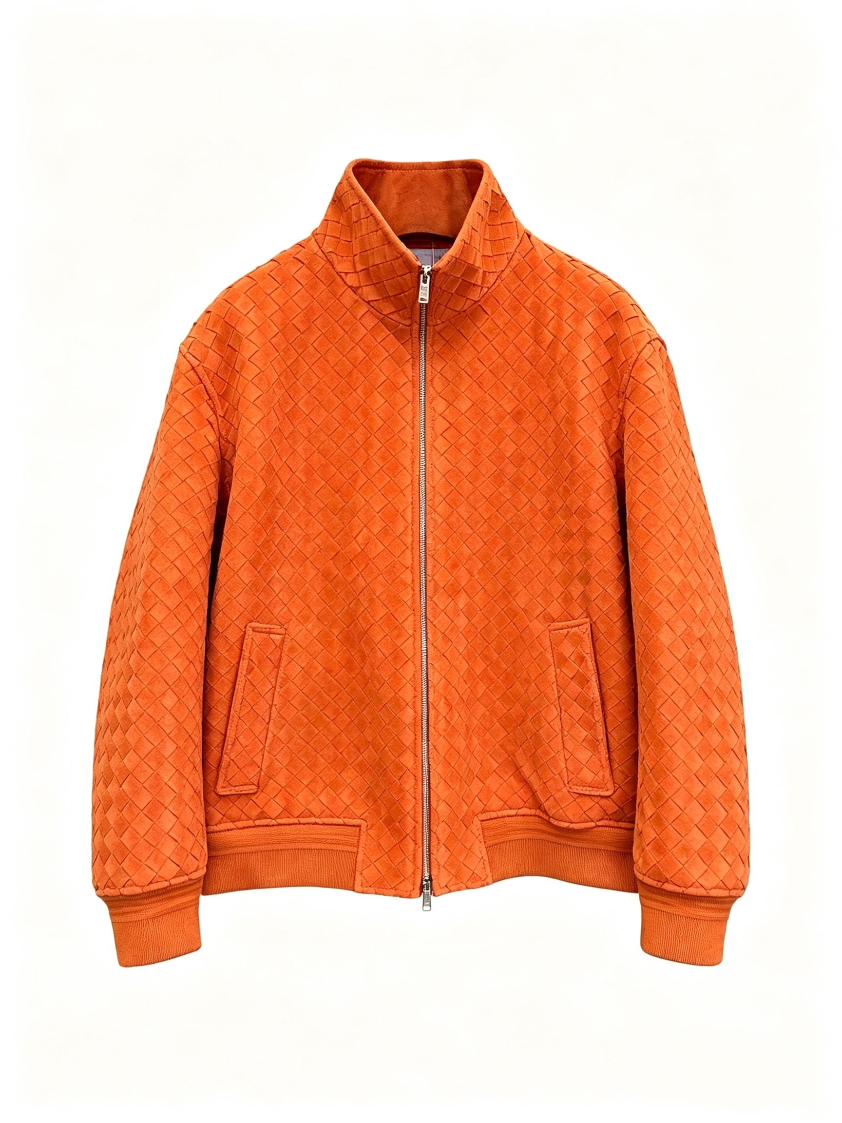 Designer Suede Woven Bomber Jacket Unisex Luxury Hand Knit Stand Collar Zipper Outerwear Fashion Streetwear Coat