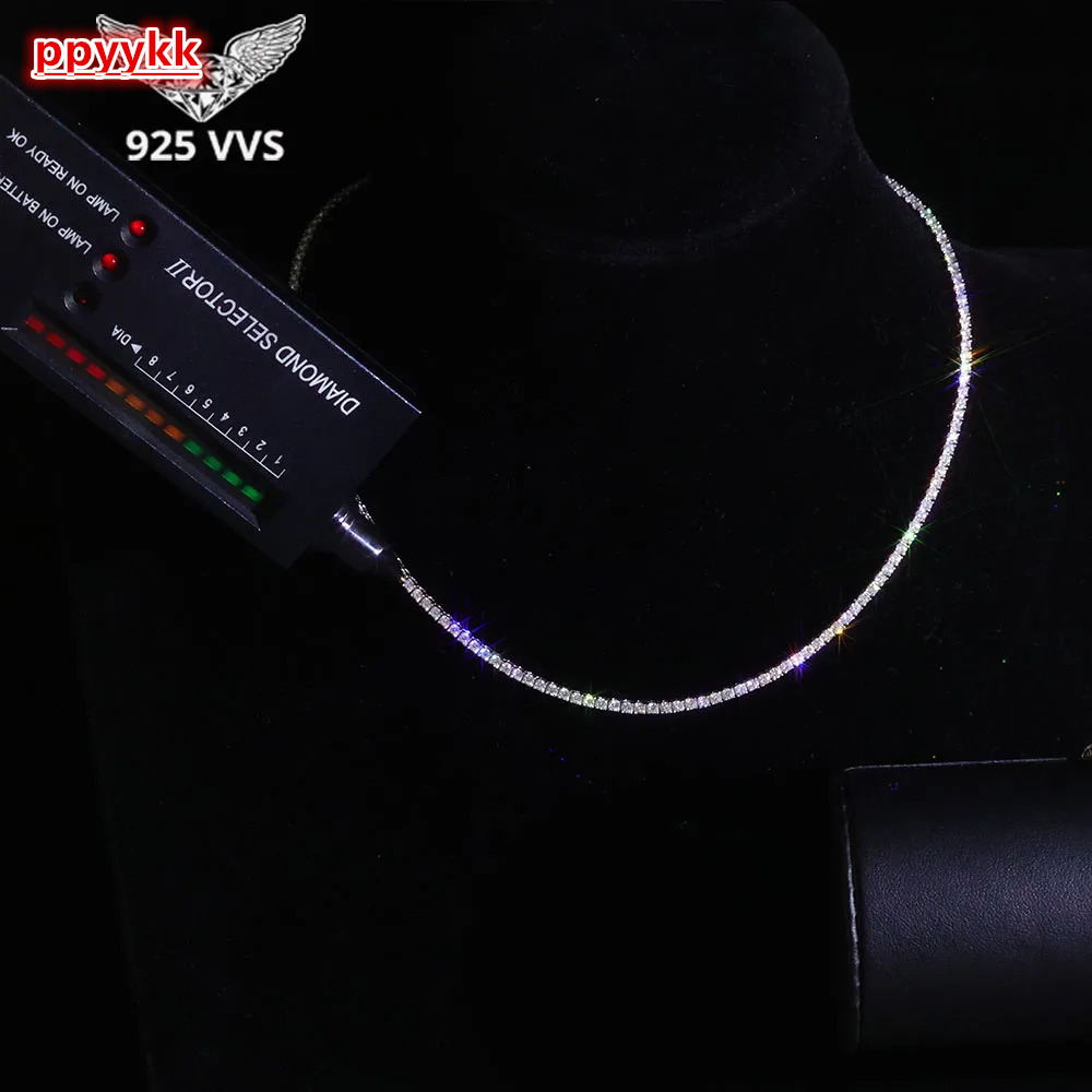 925 VVS Pass Diamond Tester Sterling Silver 2mm Moissanite Tennis Chain Necklace Women Engagement Jewelry High Quality